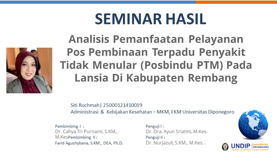 Ujian Seminar hasil Prodi Magister Kesehatan Masyarakat Fakultas Kesehatan Masyarakat Undip a.n. Siti Rochmah