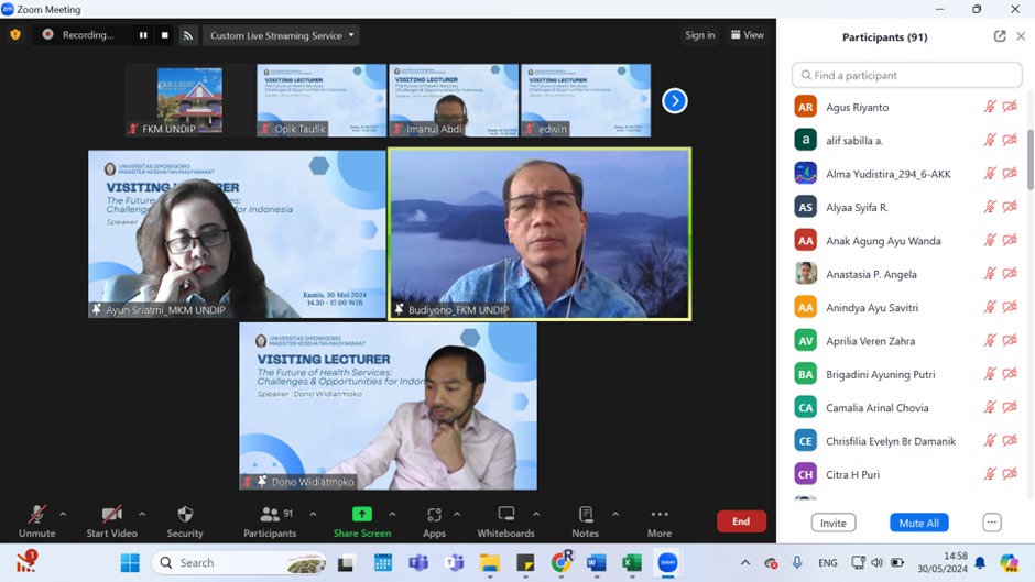 Visiting Lecturer “The Future of Health Services: Challenges and Opportunities for Indonesia” pada Program Studi Magister Kesehatan Masyarakat Fakultas Kesehatan Masyarakat UNDIP